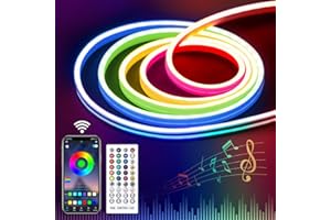 Meijiajia Led Strip Lights, 16.4Ft RGB Neon Rope Lights, 12V App Control Music Sync Color Changing Led Light, Waterproof Flexible Rope Lights for Bedroom Indoor Decor