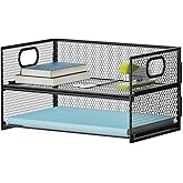 Marbrasse 2 Tier Paper Organizer Letter Tray, Mesh File Organizer with Handle, Paper Sorter Desk Organizer for Home Office Supplies - Black