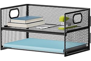 Marbrasse 2 Tier Paper Organizer Letter Tray, Mesh File Organizer with Handle, Paper Sorter Desk Organizer for Home Office Supplies - Black