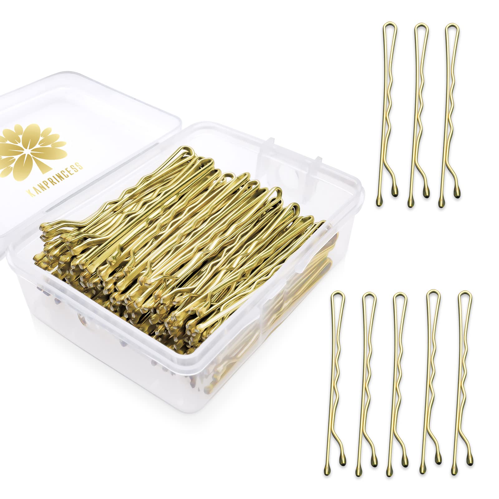 Photo 1 of KANPRINCESS 100PCS 2Inches Hair Pins Kit Hair Clips Secure Hold Bobby Pins Hair Clips for Women Girls and Hairdressing Salon With Clear Storage Box(Gold)