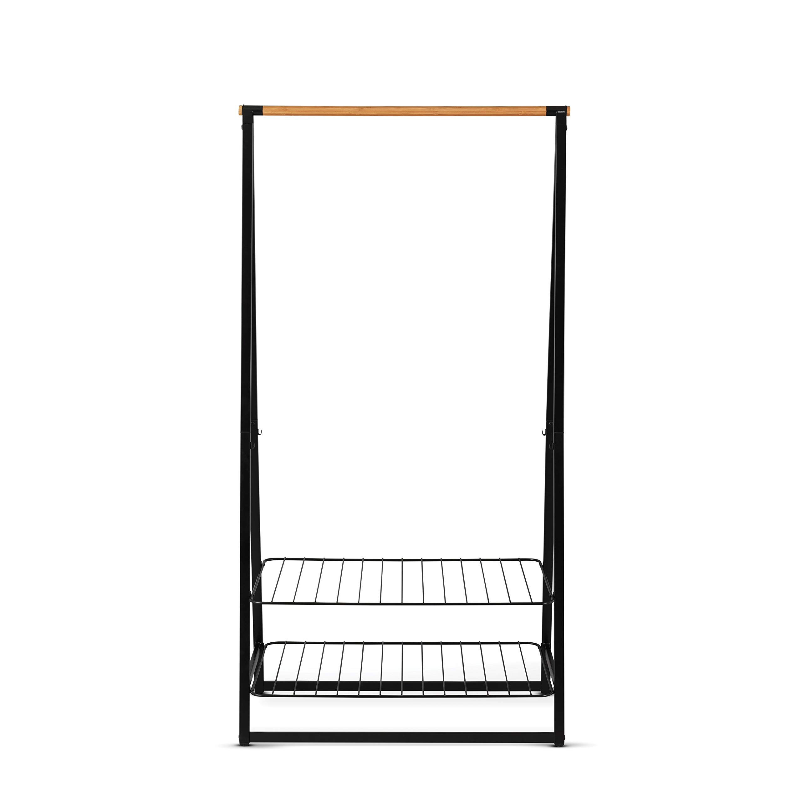 Brabantia - Linn Clothes Rack, Large - Multi-functional Hanging space - Airing or Drying Shelves - Hangs up to 28 Items - Stable Space Saver - Non-slip Base - Free Standing - Easy to Assemble - Black