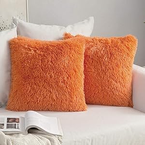 MIULEE Pack of 2 Luxury Faux Fur Fall Throw Pillow Cover Deluxe Decorative Plush Pillow Case Cushion Cover Shell for Sofa Bedroom Car 18 x 18 Inch Orange