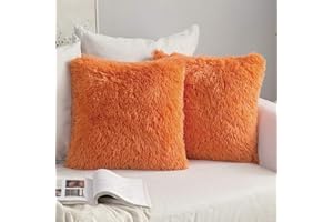 MIULEE Pack of 2 Luxury Faux Fur Throw Pillow Cover Deluxe Winter Decorative Plush Pillow Case Cushion Cover Shell for Sofa Bedroom Car 18x18 Inch Orange Halloween