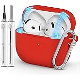 Ljusmicker for AirPods 4 Case 2024 with Cleaner Kit,Soft Silicone Protective Cover for Apple AirPods 4th Generation Cases for Women Men,AirPod 4 Case Accessories with Keychain-Magnetic Red