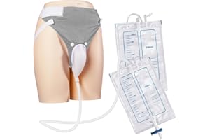 OPSTRA YEE Wearable Urine Collector Set with Silicone Catching Capsule, 1.2M Flexible Catheter, Comfortable Cotton Pants, 1000ml & 2000ml Collection Bags for Elderly Men Grey