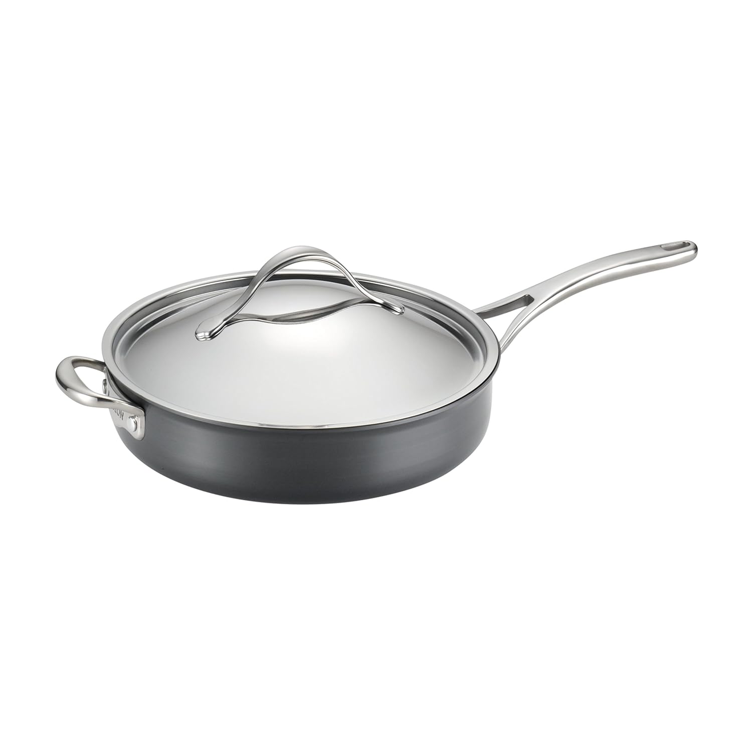 Anolon Nouvelle Copper Hard-Anodized Nonstick Covered Sauté with Helper Handle, 5-Quart, Dark Gray