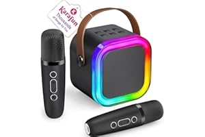 IROO Mini Karaoke Machine for Kids, 2025 TOP Toys Birthday Gifts Ideas for Girls Ages 4, 5, 6, 7, 8, 9, 10, 12+ Years Old, Portable MP3 Player with 2 Wireless Mics for Party(Black)