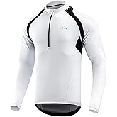Cycling Jersey Mens Long Sleeve Bike Bicycle Shirts Biking Clothing Breathable Quick-Dry Shirt with Pockets（White,Large）