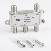 4-Way Coaxial Cable Splitter, 1 in 4 Out, 5-1000MHz, Low Signal Loss, with Mounting Screws