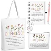 Watersay 5 Pcs Difference Maker Gifts for Women Canvas Bag Notebook Pen | Appreciation Gift, Cosmetic Pouch Keychain, Floral Canvas Tote for Office Coworker, Graduation, Christmas Celebration