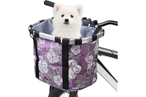 Doorslay Bike Basket Front Removable Bicycle Handlebar Basket Small Pet Cat Dog Carrier Folding Detachable Max. Bearing: 11lbs (Purple)