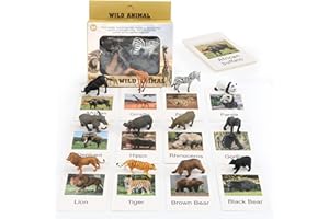 MIKNEKE Small Montessori Animal Figures with Flash Cards, Realistic Animal Figurines Toys, Montessori Materials Homeschool Preschool Science Educational Matching Game for Toddler Kids (Zoo)
