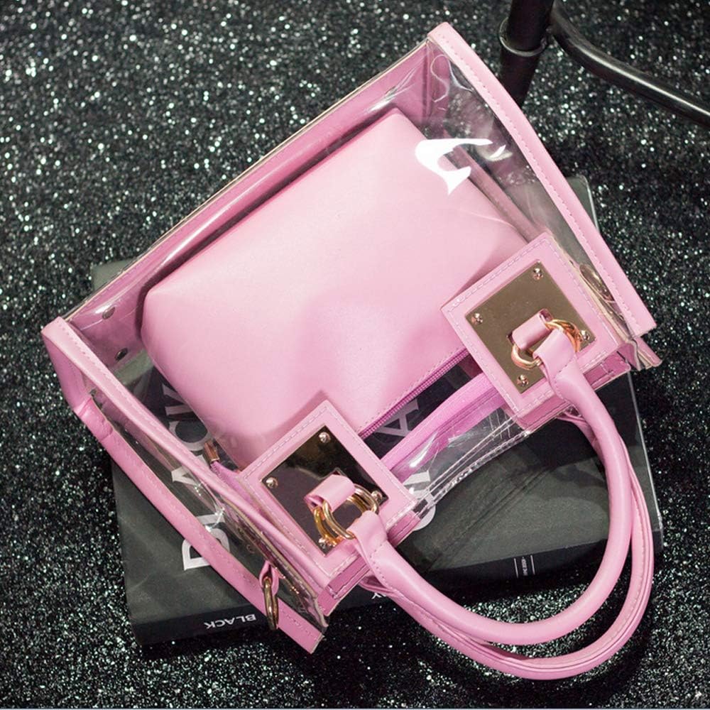 Segater® Clear Crossbody Handbags,Women's Small Tote Beach Bag Fashion Clear Jelly Handbag Top Handle Shoulder Bag Pink Transparent Purse - Image 3
