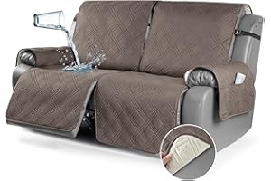 TAOCOCO 100% Waterproof Oversized Loveseat Recliner Cover, Non Slip Split Couch Covers for Reclining Loveseat with Elastic Straps for Kids Pets(Oversized 2 Seater, Taupe)