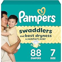Pampers Swaddlers Diapers, Size 7 (26-50 lbs), 88 Count, Absorbent, Keeps Baby Dry and Comfortable, Skin Safe Disposable Baby