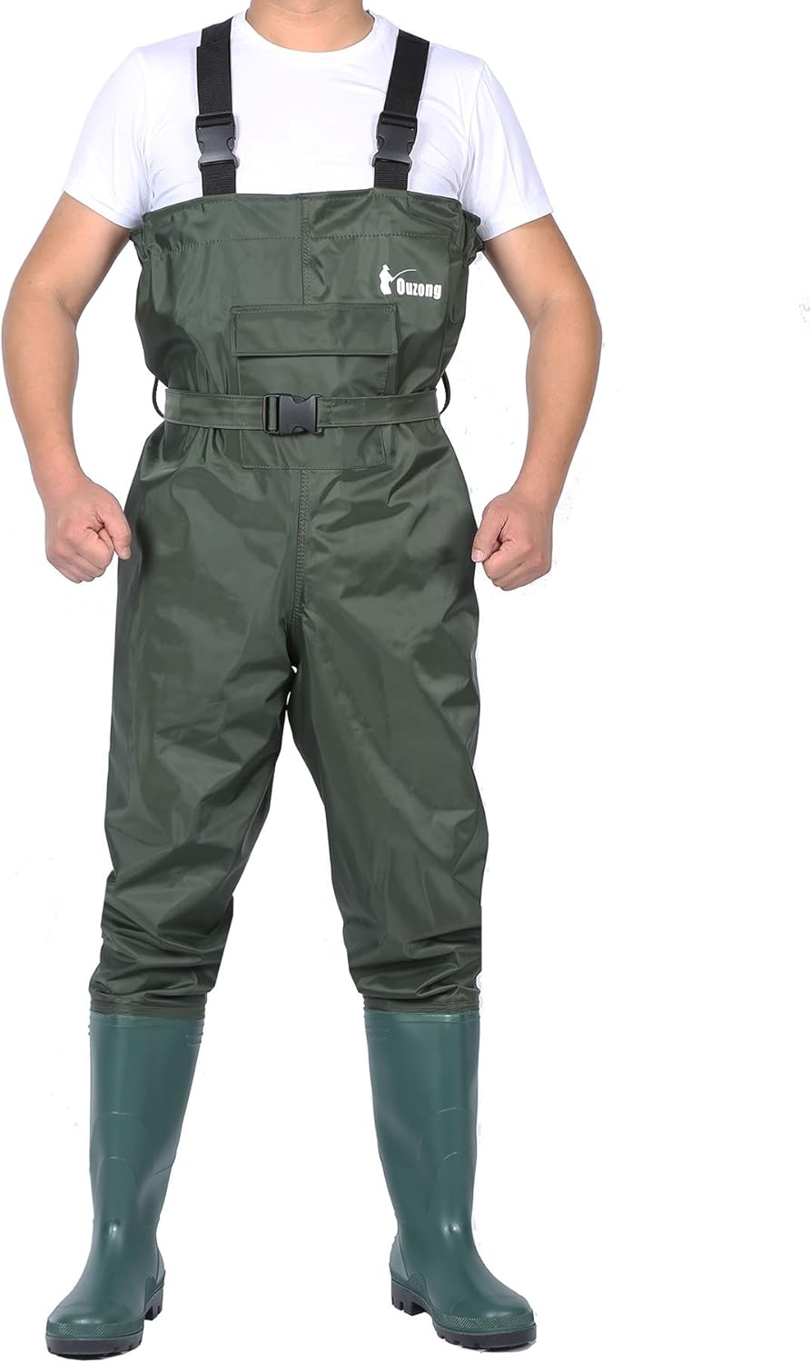 Ouzong Bootfoot Chest Waders, Cleated 2Ply Nylon/PVC Fishing&Hunting Waterproof Insulated Chest