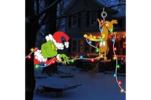 GYGOT 2 PCS Christmas Fence Peeker with LED String Lights,Christmas Yard Decorations Outdoor,Christmas Decor for Tree Topper Fence Yard Garden Lawn