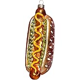 2 Count Glass Hot Dog Christmas Ornament, Blown Glass Hot Dog Ornaments for Christmas Tree