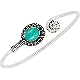 Natural Gemstones 925 Silver Plated Cuff Bracelets for Women - Oval Shape Stone Birthstone Handmade Adjustable Open Bangle Jewelry - Gifts for Wedding Anniversary Valentine's Day Christmas