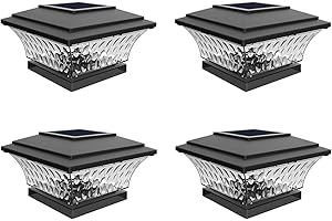 HUYIENO Solar Post Cap Lights Outdoor LED Lighting Deck Fence Cap Light Two Light Modes Warm White/Bright White Suitable for 4x4 Wooden Posts Black 4PK