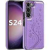 Korecase Wallet Case for Samsung Galaxy S24 with Card Holder,Double Magnetic Back Flip PU Leather Kickstand Cover for Girls Women, Purple