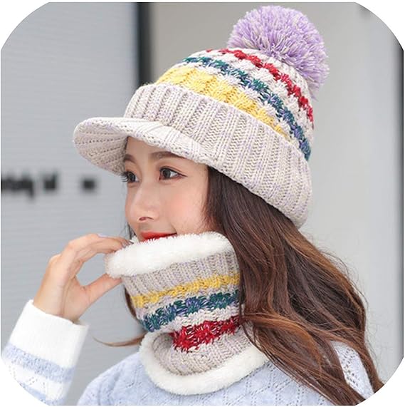 女の子ニット帽子女性ブランド高品質冬女性ボールスキーウサギの毛皮の帽子pompoms帽子ニットスカーフ ホワイト ニット 通販 Amazon