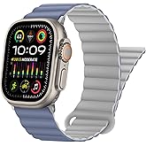 HITZEE Compatible with Apple Watch Band 49/46/45/44/42/41/40/38mm, Double Sided Silicone Magnetic Band Compatible for iWatch Ultra 3/2/1 Series 11 10 9 8 7 SE3 6 5-1 (42/44/45/46/49mm, Grey Blue)