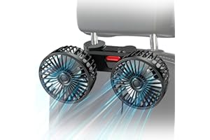 OUFFUN Car Fan for Backseat, USB Powered Dual Head Car Seat Headrest Fan for Car, 3 Speeds & 360° Rotatable Car Window Fan, Powerful Air Circulation Fan with Adjustable Holder for All Cars