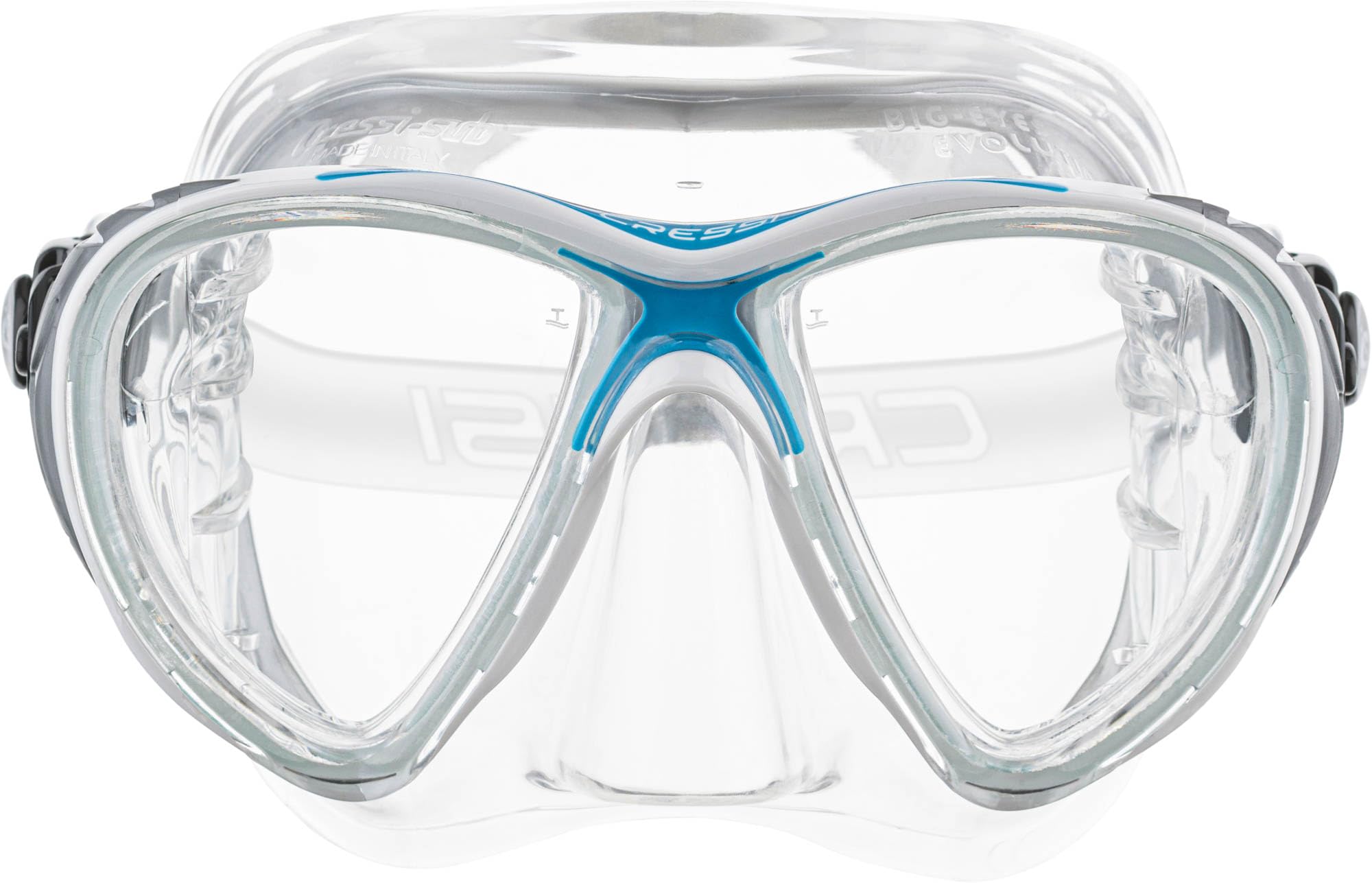 Cressi Big Eyes Evolution Crystal Mask - Revolutionary Adult Diving and Snorkeling Mask Crystal Silicone, Transparent/Blue White, One Size