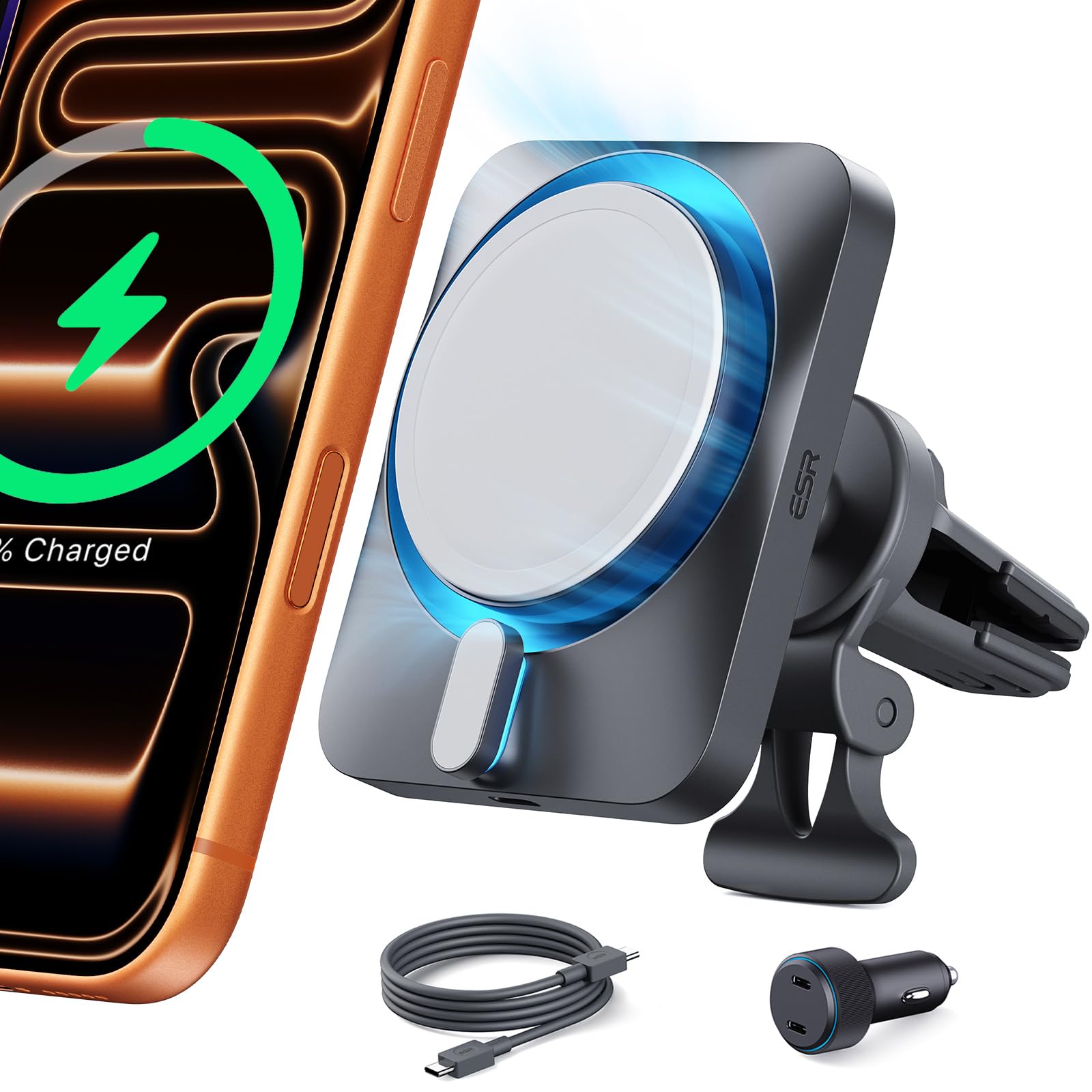 ESR for 15W Apple-Certified MagSafe Car Mount Charger - CryoBoost Phone Cooling Faster Charging with 40W PD for iPhone 17e Air 17 Pro Max 16 15 14 Plus 13 12 Mini, Galaxy 25/26 Series