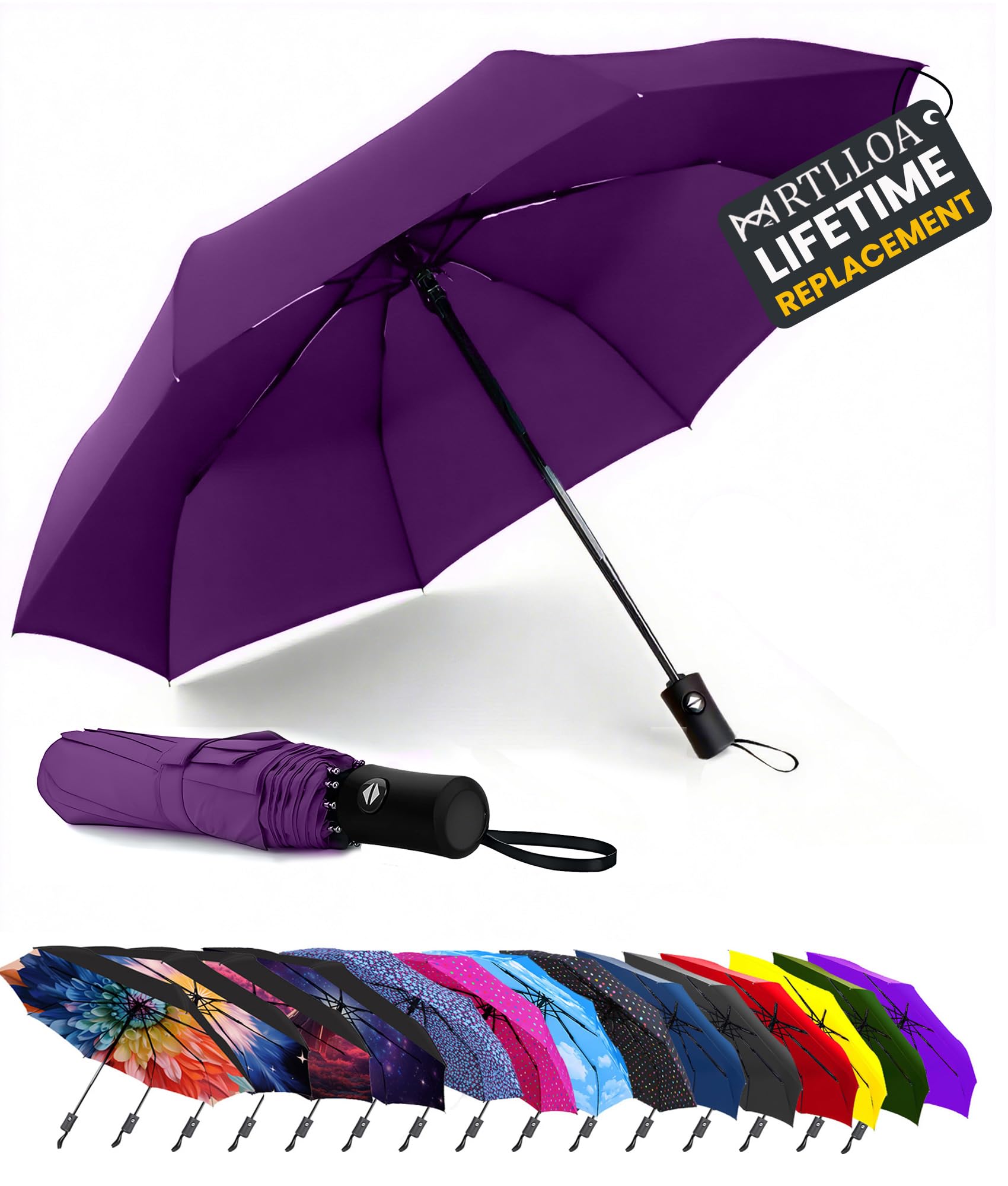 MRTLLOA 42/49 Inch Compact Windproof Travel Umbrella for Rain, Lightweight, Portable, Automatic, Strong, Waterproof Folding Umbrellas for Women, Men and Teenagers