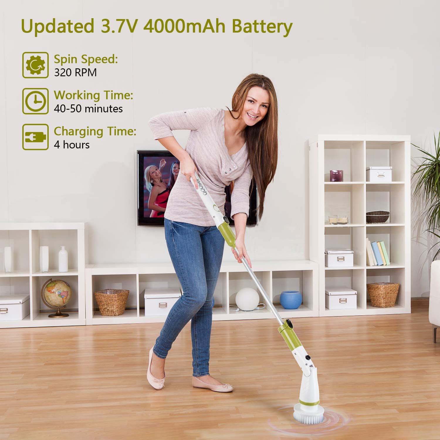 Electric Spin Scrubber Upgraded Power Scrubber 360 Cordless Tub and Tile Scrubber with 4 Replaceable Shower Scrubber Brush Heads, 1 Extension Arm for Cleaning Bathroom, Floor, Wall, Kitchen, Tub, Tile: Home & Kitchen
