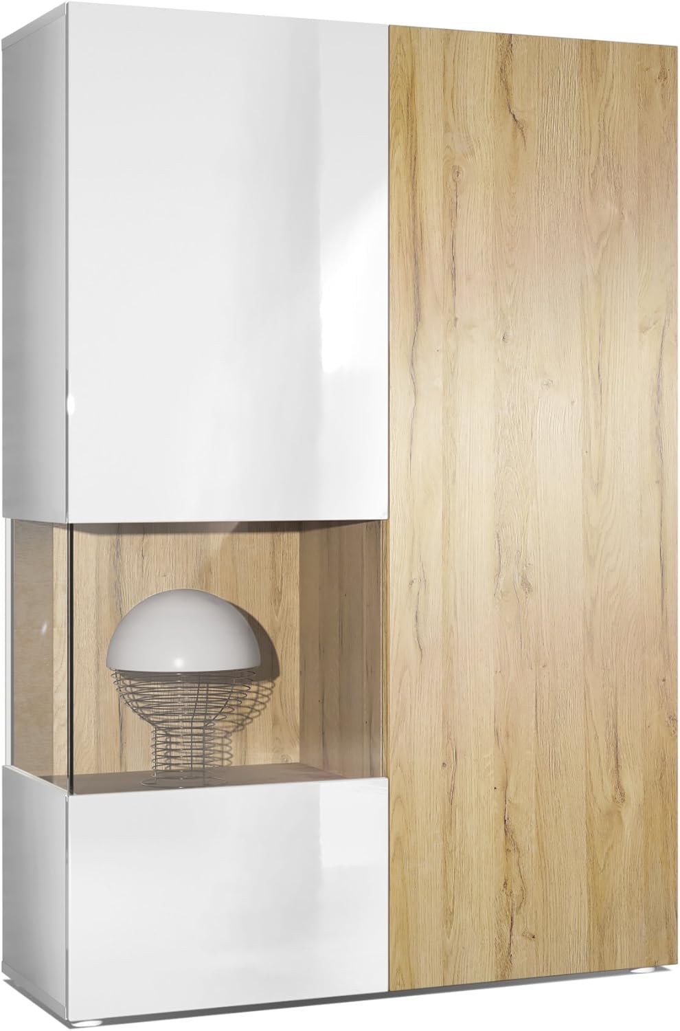 Vladon Vitrine Kommode Hochschrank Morena, Korpus in Weiß matt/Rechte