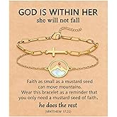 Embtrem Christian Bracelets for Women Mustard Seed Christian Bracelets Cross Faith Mountain Bracelet God Is Within Her Religious Jewelry Inspirational Baptism Gifts Gift