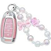 Pangpai Pink Key Fob Cover for Hyundai Sonata Santa fe Tucson Smart Key TPU Keys Case Shell Protector with Keychain Lanyard Girly Women Cute