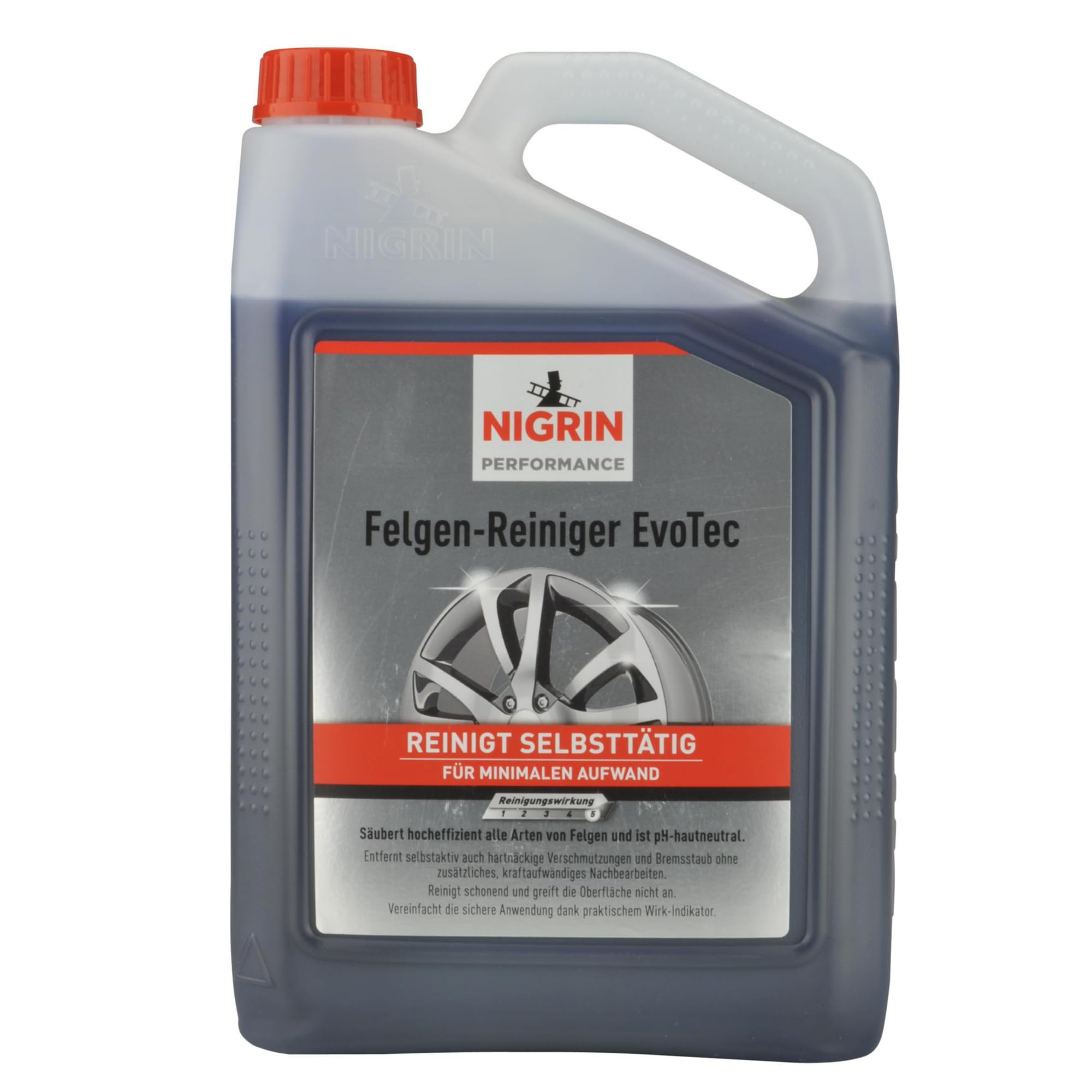 NIGRIN EvoTec Felgenreiniger, 3 Liter, selbstaktiver Reiniger für alle Felgen, säurefrei, mit Wirk-Indikator