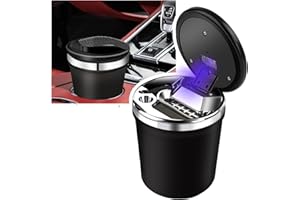 YESCOO Car Ashtray Smell Proof with Lid,Smokeless Ashtray for Car cup holder with Carbon Fiber Pattern, Portable Ash Tray Ceramic Inner Wall with LED, Men's Gift for Travel, RV,Outdoor,Home
