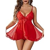 Avidlove Sexy Lingerie for Women Lace Babydoll Lingerie Dress Boudoir Lingerie V-Neck Front Open Ruffle Chemise