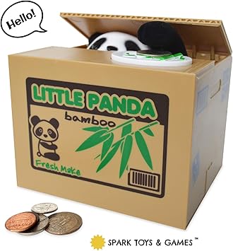 SPARK TOYS GAMES TM - Piggy Bank - Cute Panda Bear - Steals Coins like Magic - Hours of Fun a Great Gift for Kids