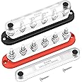 DaierTek Power Distribution Block 300A 12V Bus Bar 5/16" 6 Post Terminal Block with Cover Max 48V DC/300V AC for Marine Automotive Car Truck Solar Systems (Positive and Ground)