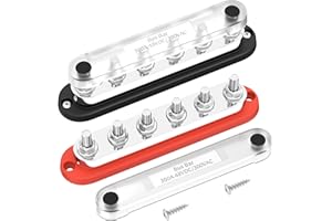 DaierTek Power Distribution Block 300A 12V Bus Bar 5/16" 6 Post Terminal Block with Cover Max 48V DC/300V AC for Marine Automotive Car Truck Solar Systems (Positive and Ground)