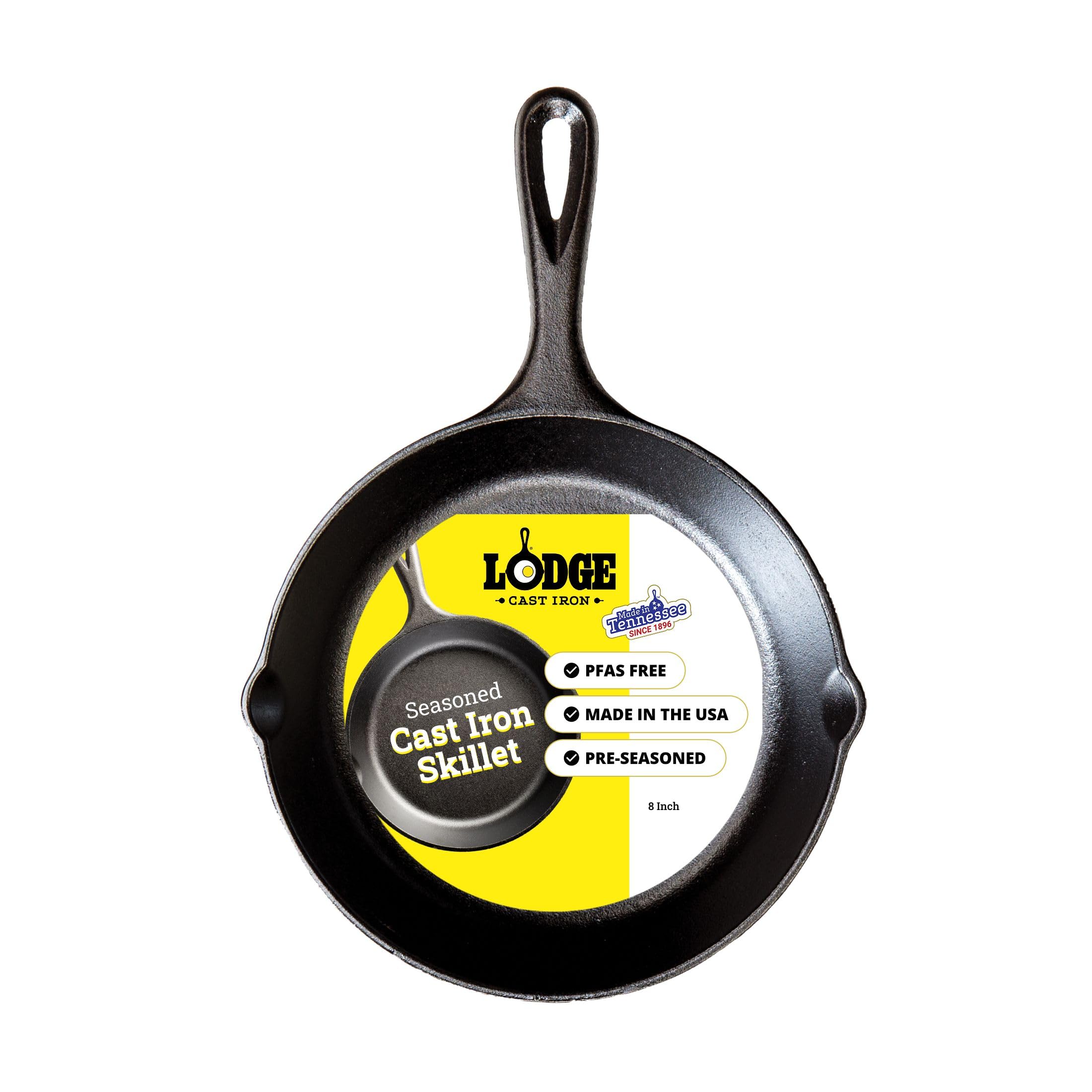 Lodge 20.32 cm / 8 inch Pre-Seasoned Cast Iron Round Skillet / Frying Pan