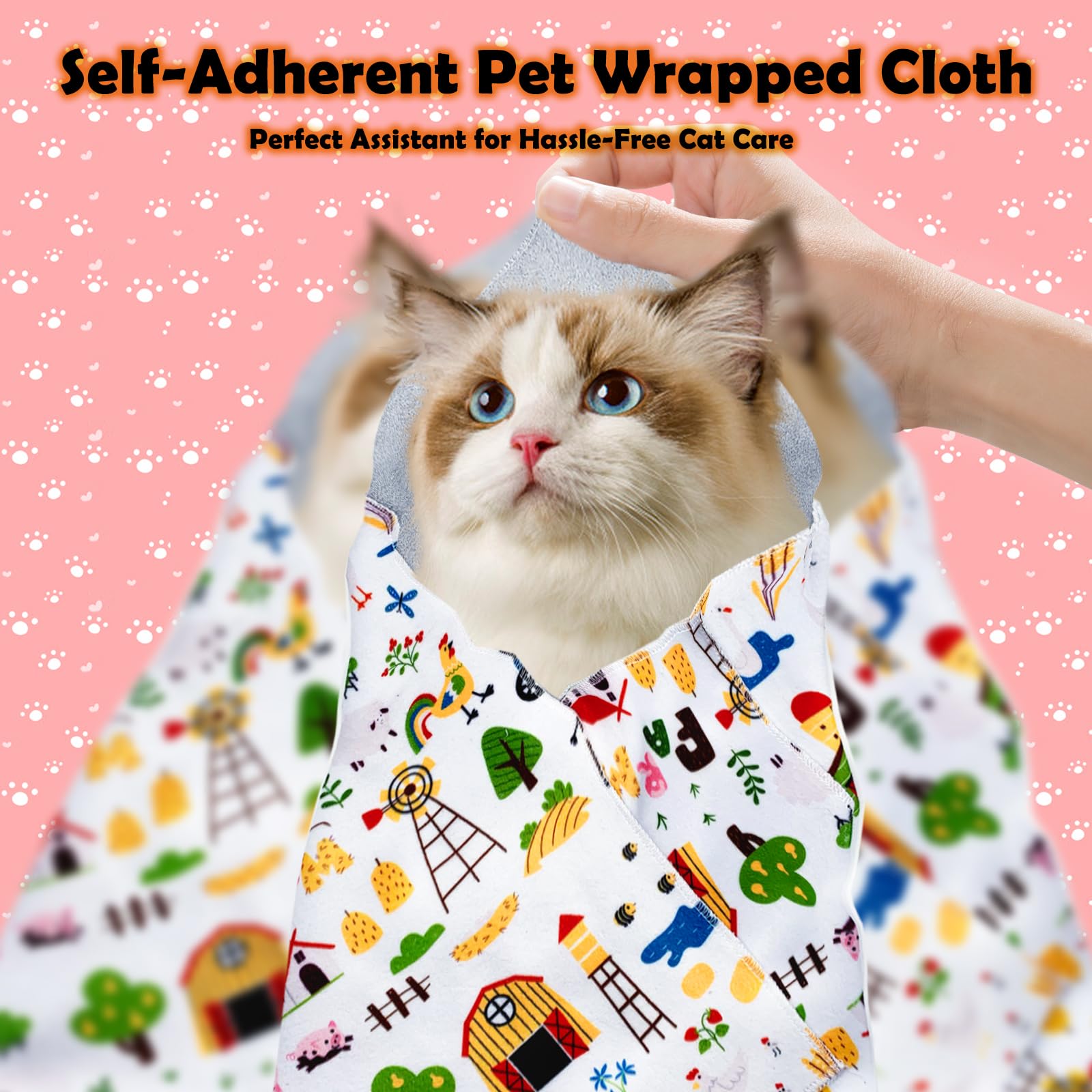 Cat Wrap for Grooming Cat Wrap for Cutting Nails Self-Adherent Cat Grooming Wrap Magic Fabric for Cat, Swaddle Wrap Control Mat Cat Burrito Restraint Blanket Wrap for Nail Clipping (XL (27.6*27.6in))