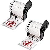 BETCKEY - Black/Red on White Continuous Labels Replace for Brother DK-2251 (2-3/7" x 50'), Use with Brother QL-800, QL-810W, QL-820NWB Printers [2 Rolls]
