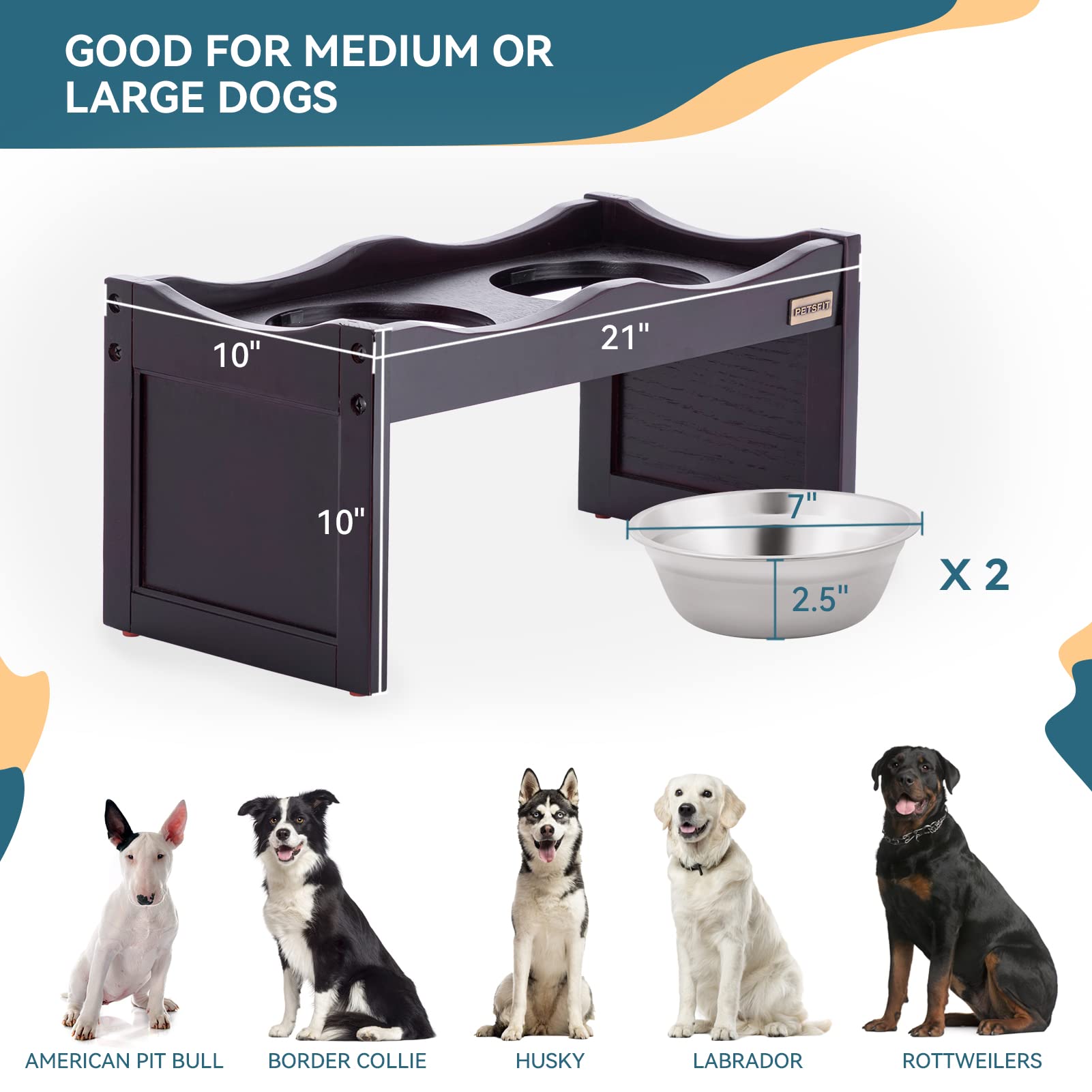 Petsfit Raised Dog Bowls for Large Dogs Wooden Dog Food Stand with 2