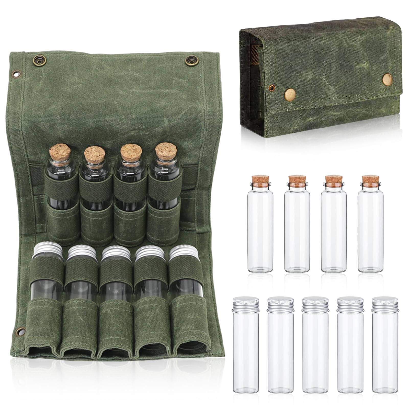 QESSUVNC 9 Pcs Spice Box Set with Portable Spice Bag Travel Spice Kit,Mini Spices Jars Set Seasoning Dispenser With Storage Bag,Seasoning containers Great for Camping, Travel, Bushcraft & RV