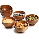 LAVAUX DESIGNS Set of 6 Acacia wood small bowls, 4 fl oz 3.2 * 2 inches | Hand carved small dipping bowls for sauce, salsa. L