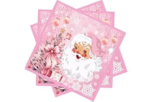 BHNACIER 40pcs Pink Christmas Party Paper Napkins Pink Christmas Santa Claus Snowflake Paper Napkins Christmas Party Supplies Pink Christmas Lunch Napkins Christmas Disposable Napkins for Xmas Decorations