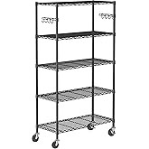 Folews 5 Tier Storage Shelves with Wheels - Adjustable Wire Shelving Unit Metal Shelves for Storage Rolling Utility Shelf Organizer Rack for Kitchen Garage Pantry Closet Laundry(14D x 36W x 75H)