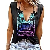 Smooth As Tennessee Tank Top Sweet As Strawberry Shirt Ring Hole Sleeveless Sexy V Neck Womens Retro Country Music Top